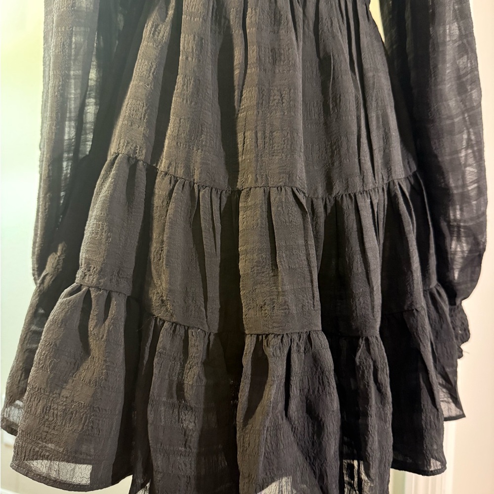 Urban Outfitters River Smocked Long Sleeve Mini Dress Small Babydoll Tiered Boho - Picture 14 of 16